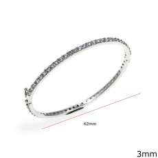 Silver handcuffed Bracelet 925 With Zircon 3 mm