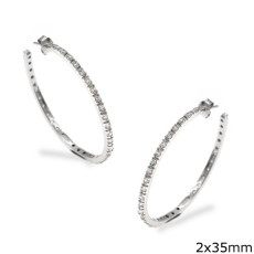 Silver Earrings Hoops Oval With Zircon