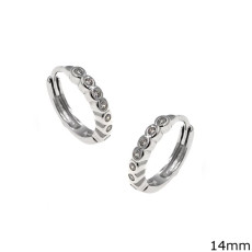 Silver Earrings Hoops With Zircon 14mm