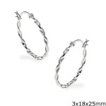 Silver Earrings Hoops Oval Twisted