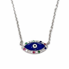 Silver Neclace Evil Eye With Enamel